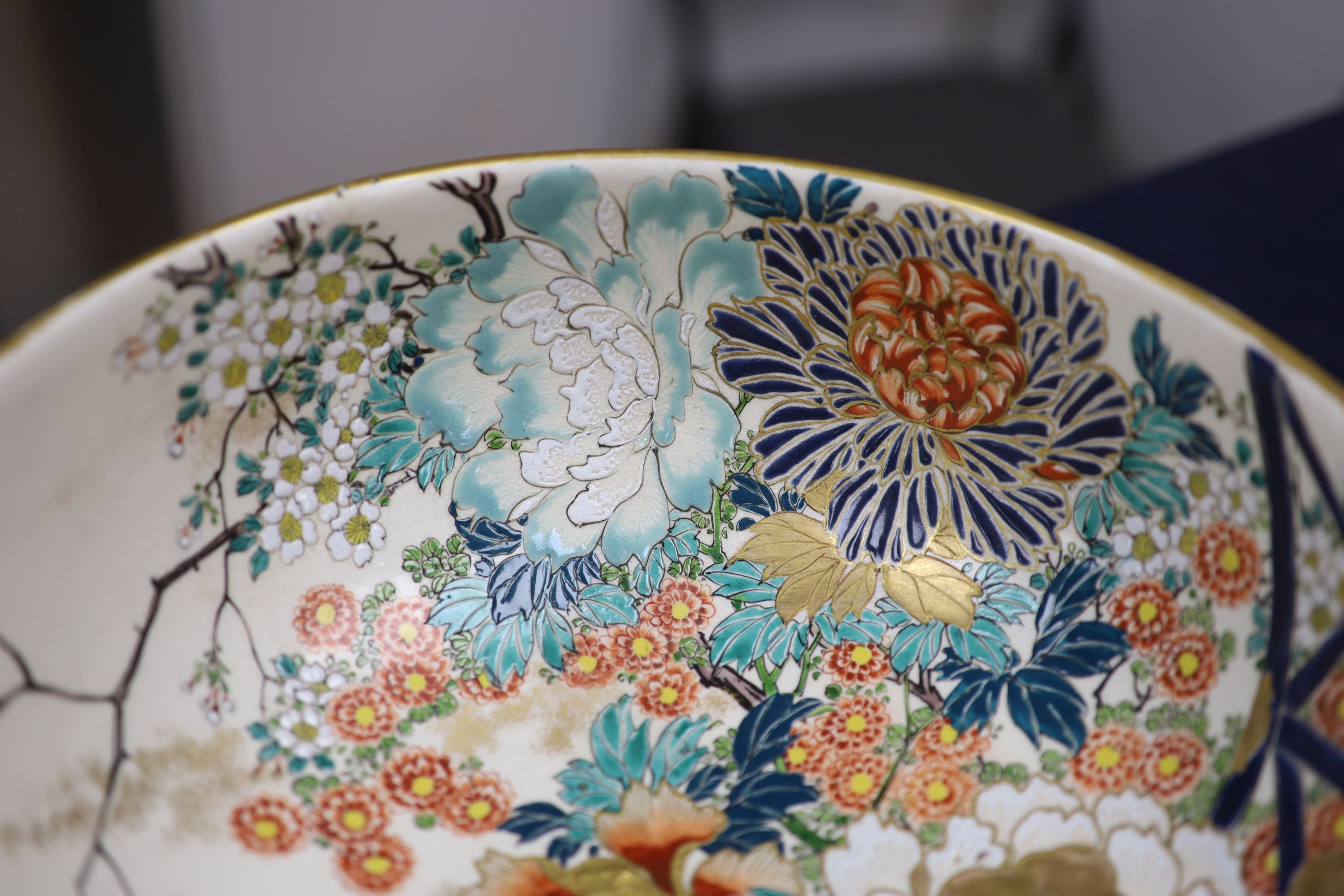 A Japanese satsuma enamelled bowl, 30cm